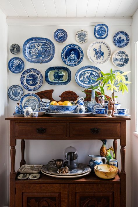 How To Display Collections | Whether you collect Pez dispensers, straw hats, heart-shaped rocks, or anything else on earth, you probably want to corral your treasures in an attractive, efficient fashion. These 15 examples, including detailed DIYs, might inspire you to put your beloved collection on display at last. Plates On The Wall, Blue And White Plates, Blue White Decor, Plate Wall Decor, Plate Decor, White Dishes, White Christmas Decor, Hanging Plates, Blue And White China