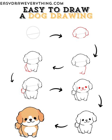 Dog drawing easy Dog Doodles Simple Step By Step, Dog Tutorial Drawing, Easy Dog Drawing Simple Step By Step, Dog Doodle Easy, How To Draw Dogs Step By Step, How To Draw A Puppy, Drawing Dogs Easy, How To Draw A Dog Step By Step, How To Draw A Dog Easy