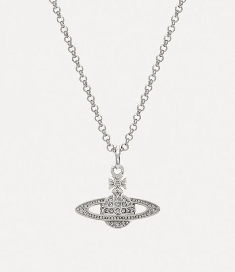 Man. Mini Bas Relief Orb Pendant Necklace in PLATINUM-CRYSTAL-Crystal | Vivienne Westwood® Bas Relief, White Crystals, Ring Watch, Lace Boots, Vivienne Westwood, Lace Up Shoes, Necklace Designs, Fashion Bracelets, Silver Tone