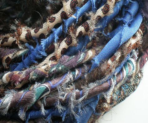 Handspun Yarn from Silk Ties  Upcycled yarn using silk neck ties spun over a wool core. Repurposed Neckties, Old Neck Ties, Necktie Scarf, Mens Ties Crafts, Tie Art, Necktie Quilt, Tie Pillows, Necktie Crafts, Tie Ideas