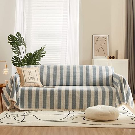 ROOMLIFE Blue Striped Chenille Sofa Slipcover Multifuction Sofa Cover Blanket for Living Room Couch Cover for Dogs Furniture Protector for Pet Sectional Couch Covers for 3 Cushion Couch 71" x 134" Cats Unique, Striped Couch, Modern Sofa Chair, Simple Couch, Boho Couches, Sofa Throw Cover, Striped Sofa, Sectional Couch Cover, Couch Protector