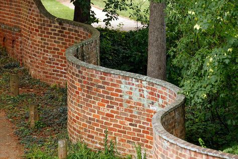 Serpentine walls at UVA | Andrew Shurtleff Photography, LLC Brick Boundary Wall, Curved Brick Wall, Recycled Concrete, Boundary Wall, Boundary Walls, Masonry Wall, Charlottesville Va, Brick Walls, University Of Virginia