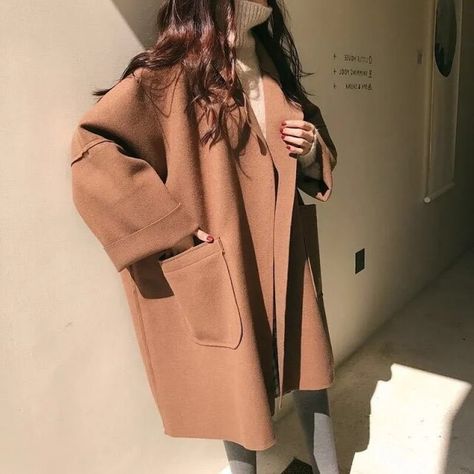 Woolen Suit, Trench Coats Women Long, Woolen Coat Woman, Woman Coat, Vintage Windbreaker Jacket, Streetwear Korean, Coat Autumn, Loose Coats, Winter Trench Coat