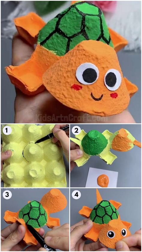 Turtle Egg Carton Craft, Egg Carton Turtle Craft, Eggs Box Craft, Egg Carton Turtle, Egg Box Craft Ideas, Eggboxes Craft, Recycled Sea Creature Crafts, Turtle Diy Crafts, Easy Recycled Crafts For Kids