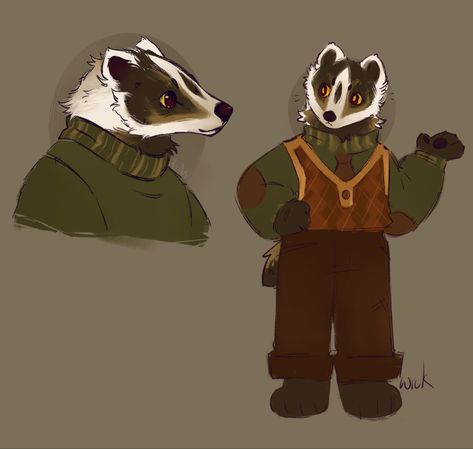 made this a couple weeks ago? anyways yeah i watched fantastic mr fox and wanted a badger oc Hare Character Design, Badger Fursona, Badger Character Design, Anthropomorphic Raccoon, Beastars Characters, Fox Anthro, Fox Fursona, Anthropomorphic Ideas, Fox Oc