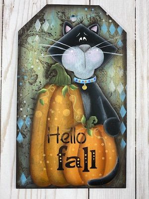 Laurie Speltz, Door Leaners, Thanksgiving Painting, October Decorations, Fall Board, Fall Goodies, Autumn Craft, Fall Drawings, Painted Cat