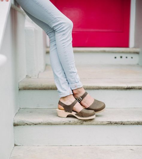 Swedish Clogs Low Wood Dark Taupe Leather by Lotta from Stockholm / Wooden Clogs / Sandals / Low Heel / Mary Jane Shoes Lotta From Stockholm Clogs, Wood Clogs, Lotta From Stockholm, High Heel Clogs, Womens Low Heels, Swedish Clogs, Wooden Clogs, Clog Heels, Dark Taupe