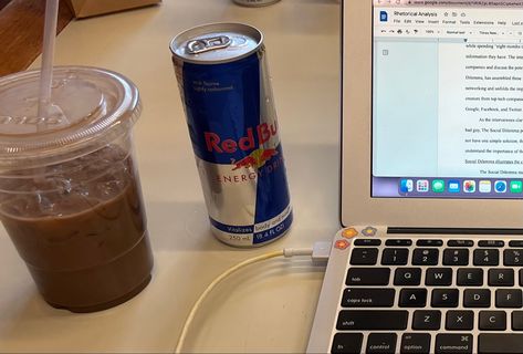 School Coffee Aesthetic, Trade School Aesthetic, College Au Aesthetic, Academia Aesthetic School, Study Drinks, Caffeine Aesthetic, School Vibes Aesthetic, Energy Drink Aesthetic, Homeschool Aesthetic