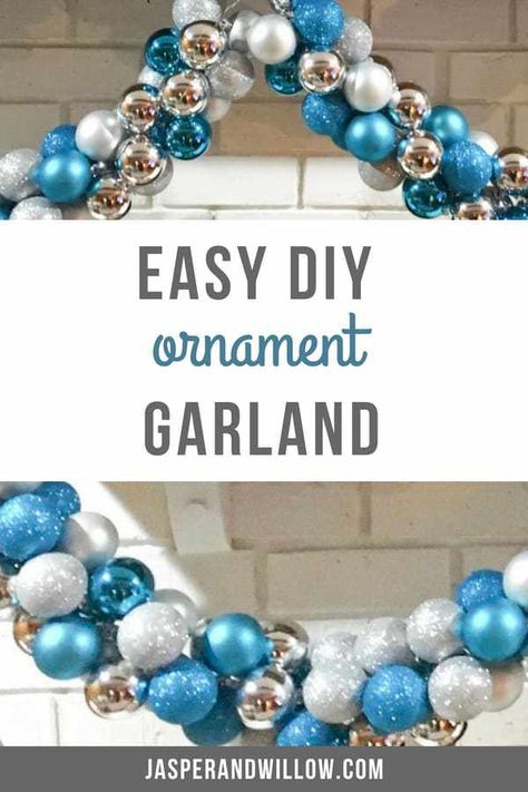 Christmas Decorations Fireplace, Ornament Garland Diy, Christmas Ornament Garland, Easy Diy Christmas Decor, Diy Christmas Decorations For Home, Diy Christmas Garland, Easy Christmas Ornaments, Diy Christmas Decor, Diy Christmas Ornaments Easy