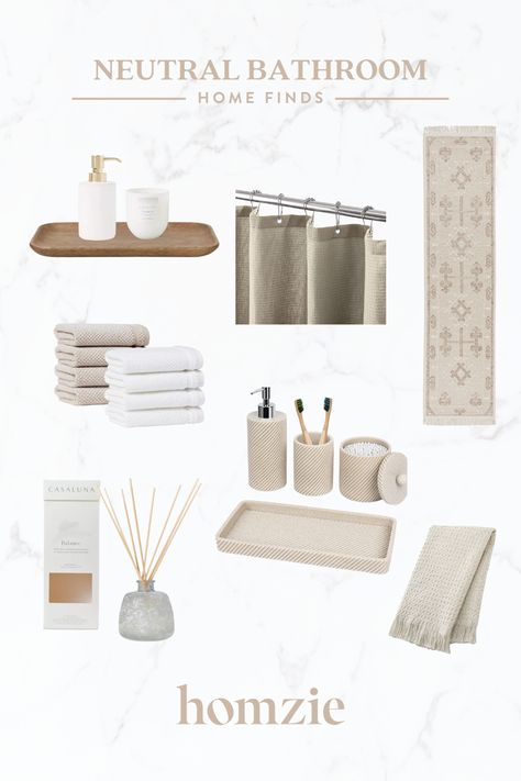 Tan Bathroom Ideas, Neutral Bath Towels, Neutral Shower Curtain, Neutral Shower Curtains, Beige Bathroom Decor, Neutral Bathroom Decor, Small Bathroom Interior, Organization Bathroom, Neutral Bathroom