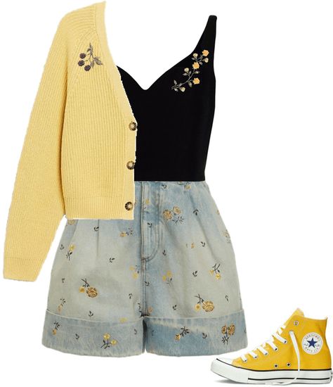 Cottagecore Outfit Ideas Casual, Country Cottagecore Outfit, Whimsical Core Outfits, Cottagecore Party Outfit, Sunshine Outfit Aesthetic, Cottagecore Pants Outfit, Cottagecore Aesthetic Outfits Summer, Yellow Academia Outfit, Cottagecore Shorts Outfit