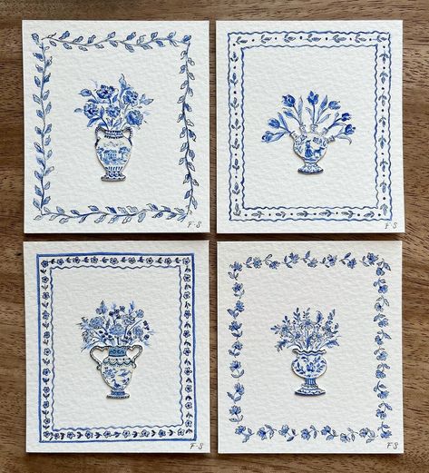 Pinterest • Instagram Miniature Pots, Chair Rentals, Blue Artwork, April Wedding, Illustration Botanique, Easy Watercolor, Art Inspiration Painting, Blue Watercolor, Indian Art