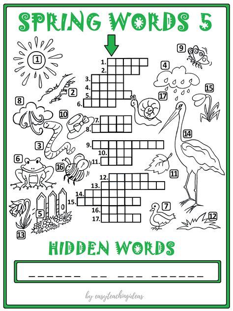 Spring Spring Crossword, April Worksheets, Kids Crafts Recycled Materials, Spring Worksheets, Spring Break Camping, Spring Worksheet, Spring Activity, Spring Reading, Spring Classroom