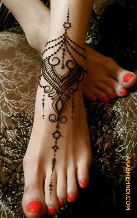 Foot Henna Tattoos, Dainty Mandala Tattoo, Henna Feet Designs Simple, Tattoo Ideas Female Lower Back, Henna Neck Tattoo, Chest Henna Designs, Underboob Henna, Henna Tattoo Designs Foot, Spine Henna Tattoo