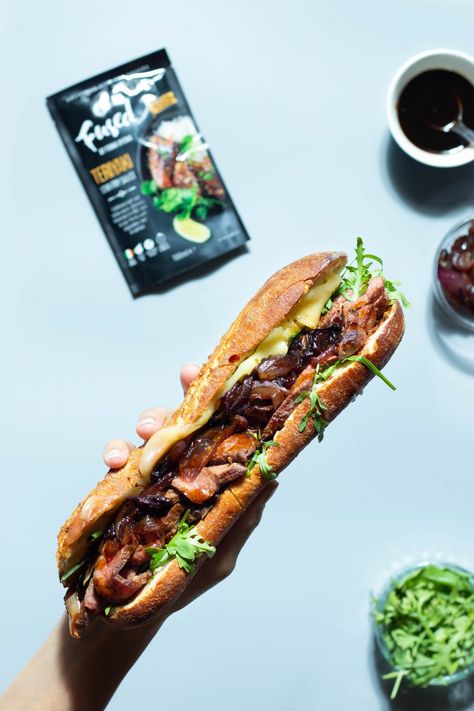 Teriyaki Steak Sourdough Baguette Steak Baguette, Teriyaki Stir Fry Sauce, Sourdough Baguette Recipe, Bavette Steak, Steak Sandwich Recipe, Sourdough Baguette, Teriyaki Steak, Steak Sandwich Recipes, Teriyaki Stir Fry