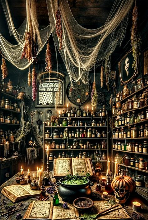 Potion Shop Aesthetic, Wizard House Interior, New England Witch Aesthetic, Witch Coffee Shop, Metaphysical Aesthetic, Witch Shop Aesthetic, Witchy Library, Witch Cottage Interior, Witch Desk