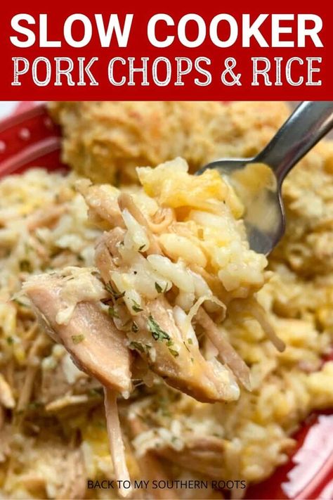 Slow cooker pork chops and rice with cheese is a great dinner, is budget-friendly, and is one of the easiest meals to make. The recipe is a great way to jazz up pork chops and create a filling, hearty, and nutritious meal for the family. #ad #sponsoredpost #WisconsinPork #USAPork #porkrecipes #porkchopsmeals #porkchoprecipeseasy #slowcookerporkchops #porkchopsrecipesbest Rice With Cheese, Easiest Meals, Pork Chops And Rice, Pork Chop Recipes Crockpot, Pork Chop Recipes Baked, Pork Chop Dinner, Easy Crockpot Dinners, Crockpot Pork Chops, Slow Cooker Pork Chops