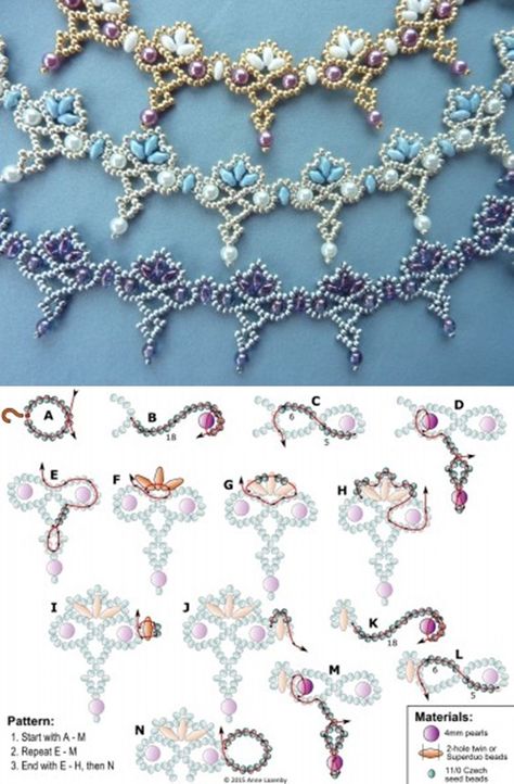 Necklaces | BeadDiagrams.com - Part 2 Beaded Lace Pattern, Beaded Necklace Patterns Free, Beadwork Patterns Free Seed Bead Tutorials, Beaded Jewelry Patterns Free, Seed Bead Necklace Patterns, Seed Bead Patterns Free, Free Beading Tutorials, Ruby Earrings Studs, Beaded Necklace Patterns