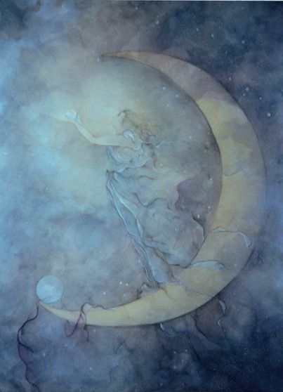 Karen Haughey Celestial Nebula Greeting Card Angel Of Light, Sitting On The Moon, Goddess Of The Moon, Angel Blue, Vintage Moon, White Watercolor, Celestial Art, Goddess Art, Beautiful Moon