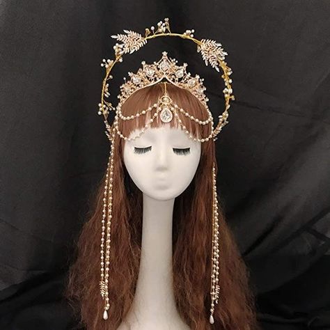 Moon Crown Goddesses, Aphrodite Crown, Halloween Costume Goddess, Goddess Headpieces, Halo Crown Headpieces, Goddess Costume Accessories, Golden Headpiece, Goddess Headband, Goddess Halloween Costume