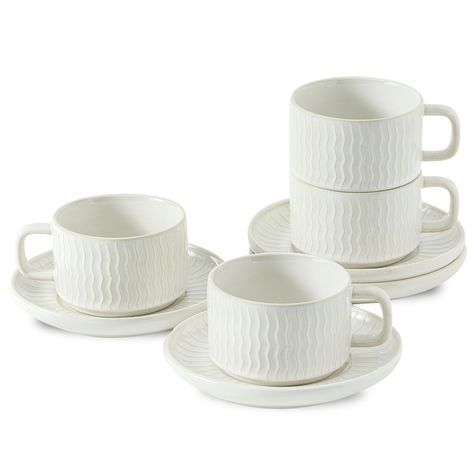 PRICES MAY VARY. Elegant and Modern Look: 4 sets of cappuccino cup, the wavy pattern is a great texture for aesthetics. looks amazing and fits your home or coffee bar. Also latte mug with nice handle is comfortable to hold. Coffee Mugs Set of 4: Seyatoo latte cup and saucer set are pretty and perfect size for coffee, Latte, Cappuccino, tea, hot chocolate, espresso, ice or warm drink. Stackable and Easy to Clean: The porcelain coffee cups are stackable so that they take up less space in your cabi Espresso Cups Aesthetic, Cappuccino Mug Set, Latte Mug Set, Espresso Ceramic Cups, Clean Drink, Espresso Cups Ceramic, Café Mocha, Cappuccino Cups, Coffee Mug Sets