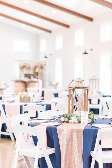 Navy Blue Blush Pink Rose Boho Wedding, Wedding Mauve And Navy, Navy And Blush Reception, Blush Pink And Navy Wedding Centerpieces, Rose Gold And Navy Blue Birthday Theme, Navy Blue And Blush Pink Wedding Centerpieces, Dark Blue And Blush Wedding, Navy Blue Rose Gold Blush Pink Wedding, Blush And Navy Wedding Decorations