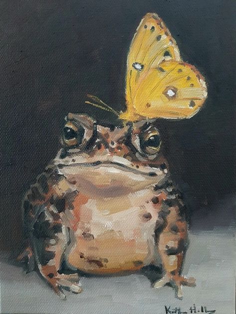 Toad Painting, Painted Frogs, Butterfly Oil Painting, Frog Painting, Animal Oil Painting, Dusk Sky, Small Wall Art, Easy Doodles, Easy Doodles Drawings