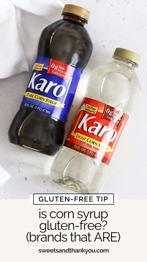 Wondering if corn syrup is gluten-free? What about Karo syrup? Get the scoop on which varieties are safe to eat, what to watch out for & more! / is karo syrup gluten free / is high fructose corn syrup gluten free / types of corn syrup / light corn syrup vs dark corn syrup / corn syrup in baking / best substitute for corn syrup in baking / is karo corn syrup gluten free / gluten free baking tips / gluten free tips Carmel Corn Recipe, Gluten Free Brands, Karo Syrup, Pancake Syrup, Baking Tutorial, Food Allergens, Baking Basics, Agave Syrup, Caramel Popcorn