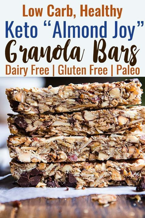 Keto Almond Joy, Keto Granola Bars, Low Carb Granola Bars, Granola Bars Recipe, Low Carb Granola, Thm Breakfast, Keto Granola, Keto Bars, Keto Cookie Recipes