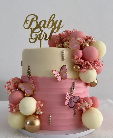 Rose Gold Cake With Butterflies, Butterfly Baby Shower Cake, Bear Baby Shower Cake, Rose Gold Cake, Baby Shower Background, Butterfly Cake, Irish Cottage, Butterfly Baby Shower, Butterfly Cakes