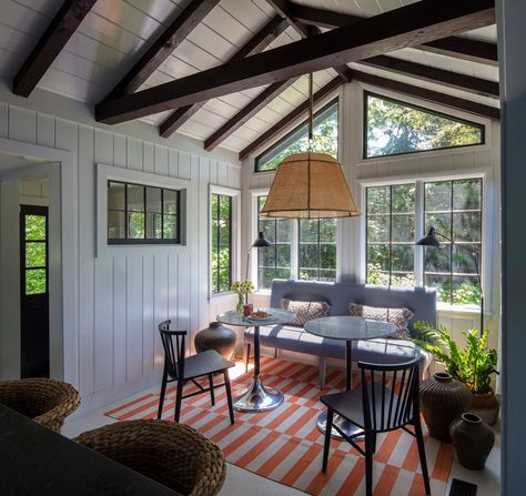 Beams Painted White, American Cottage, Contemporary Mountain Home, Lakeside House, Concrete Wall Panels, Thom Filicia, Barn Light Electric, Lakeside Cottage, Cottage Style Homes