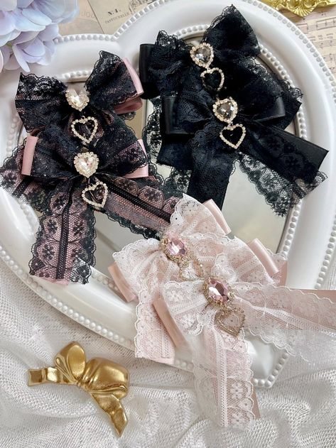 Please note that the price includes one pair of hairclips. Kawaii, Bows Aesthetic, Girly Kei, Pastel Jewelry, Steampunk Fashion Male, Beach Hairstyles For Long Hair, Jirai Kei, Kawaii Hairstyles, Jewelry Accessories Ideas