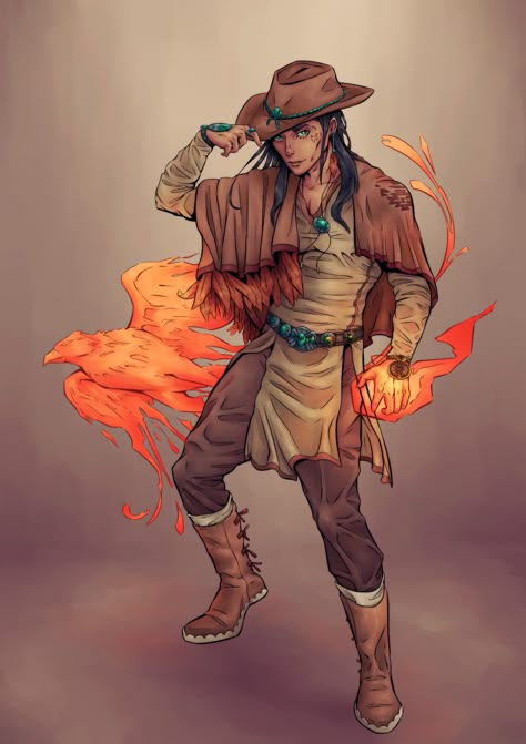 Weird West Character Design, Fantasy Western Art, Native American Character Art, Fantasy Native American, Native American Character Design, Western Character Design, Western Oc, Wildfire Druid, Fantasy Western