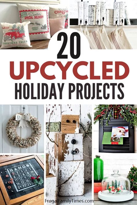 You can have beautiful holiday decor - on a budget - with these creative upcycled Christmas decorations ideas! Included are pallet Christmas trees, rustic snowmen, upcycled stocking hangers, Christmas scenes, lamps, teacup ornament, Christmas card holders, snow globes and more! Christmas Trees Rustic, Pallet Christmas Trees, Thrifty Christmas, Christmas Diy Projects, Stocking Hangers, Upcycled Christmas, Pallet Christmas Tree, Pallet Christmas, Easy Christmas Wreaths