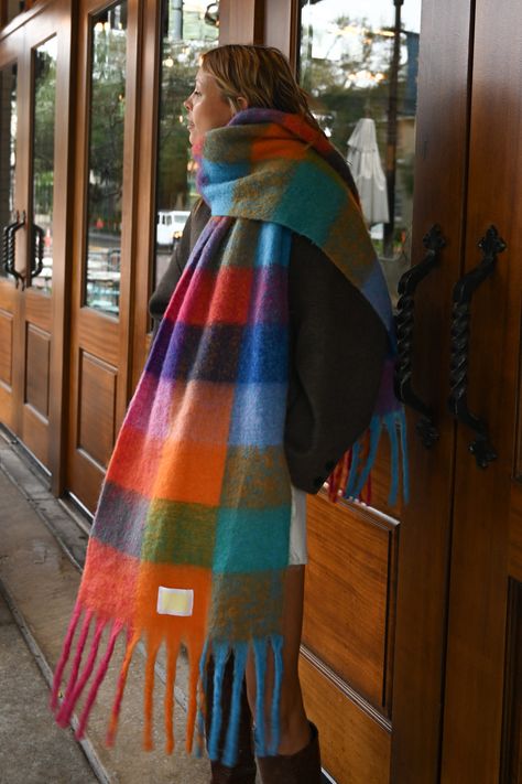 Leah Oversized Blanket Scarf — Colorful How To Wear A Blanket Scarf, Thick Scarf, Oversized Blanket, Scarf Outfit, Colorful Scarf, Oversized Scarf, Warm Scarf, Plaid Fashion, Blanket Scarf