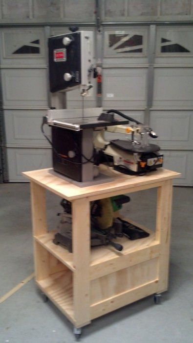 Roll-Around Band-Saw Shop-Cart Shop Cart, Workbench Plans Diy, Woodworking Bench Plans, Diy Workbench, Band Saw, Workbench Plans, Garage Work Bench, Router Woodworking, Router Table