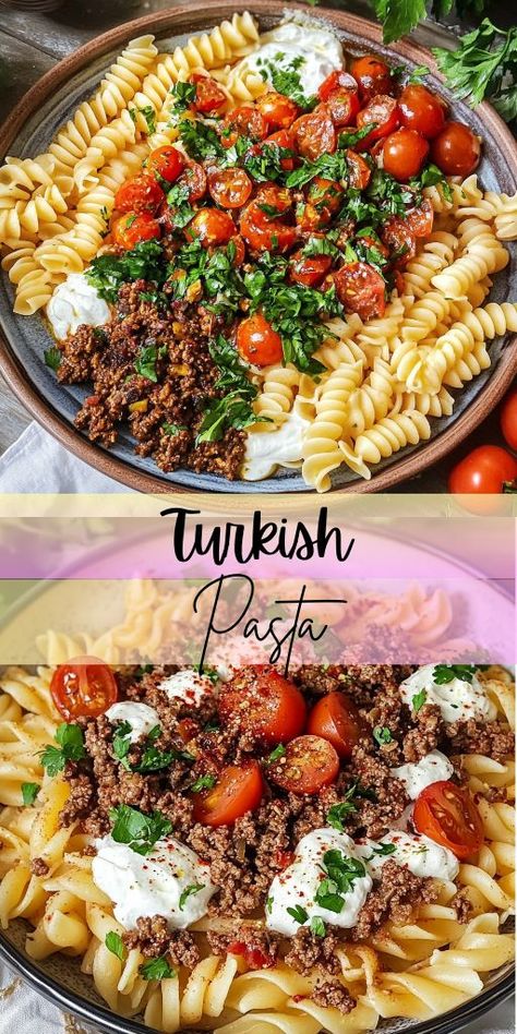 Craving comfort food? Try this traditional Turkish Pasta (Makarna) recipe! 🍝✨ Featuring a rich tomato and yogurt-based sauce, this dish is flavorful, simple, and perfect for any night of the week. Add a sprinkle of fresh herbs for the ultimate finishing touch. 🌿 Ideal for vegetarians and pasta lovers alike! #TurkishPasta #ComfortFood #MakarnaRecipe #EasyDinnerIdeas #MediterraneanFlavors Pasta With Yogurt, Turkish Pasta, Meat Sides, Turkish Food Traditional, Garlic Yogurt Sauce, Garlic Yogurt, Pasta Lasagna, Healthy Bowls Recipes, Easy Healthy Meal