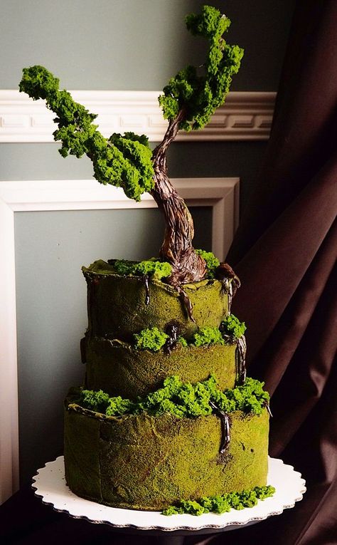 Bonsai Cake, moss, tree, nature Cake Moss, Moss Cake, Nature Cake, Crazy Wedding Cakes, Moss Tree, Art Cakes, Mini Wedding Cakes, Green Cake, Tiered Cake