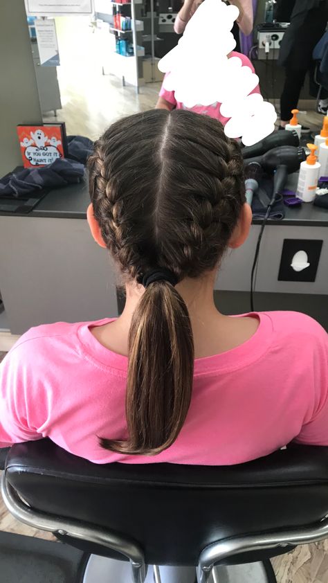 Two dutch braids that go into a low ponytail. French Braid Short Hair, Dance Competition Hair, Dutch Braid Ponytail, Low Ponytail Hairstyles, Neural Pathways, Track Hairstyles, French Braid Ponytail, Two Braid Hairstyles, Competition Hair