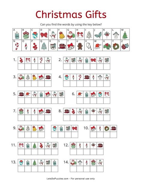 Christmas Gifts Cryptogram is an engaging printable puzzle that challenges young minds to decode encrypted messages related to holiday presents. Kids will enjoy deciphering encrypted messages that reveal clues about Christmas gifts. Simply download and print. Christmas Decoder Printable, Encrypted Messages, Printable Games For Kids, Winston Churchill Quotes, Printable Puzzles For Kids, Puzzle For Kids, Holiday Presents, Printable Puzzles, Christmas Words