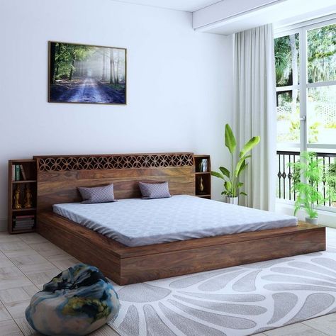 Solid Wood Bed Design, Latest Wooden Bed Designs, Mdf Bed, King Size Bed Designs, Bed Headrest, Wooden King Size Bed, Simple Bed Designs, Furnitur Ruang Keluarga, Bra Photos