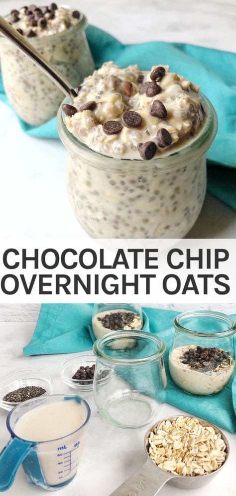 Chocolate Chip Overnight Oats, Gluten Free Overnight Oats, Dairy Free Overnight Oats, Overnight Oats Recipe Easy, Vegan Chocolate Chips, Overnight Oats With Yogurt, Best Overnight Oats Recipe, Chocolate Overnight Oats, Chia Overnight Oats