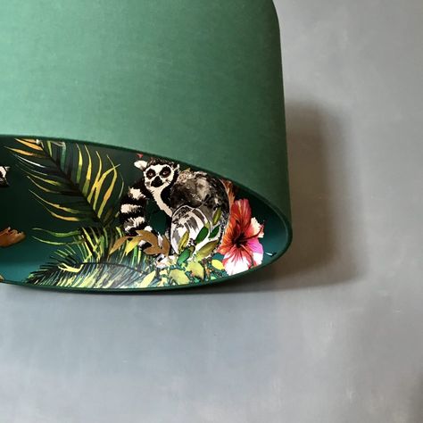 Colorful Lampshades, Quirky Wallpaper, Green Lampshade, Decorate Lampshade, Green Lamp Shade, Quirky Decor, Animal Magic, Statement Lighting, Tropical Foliage