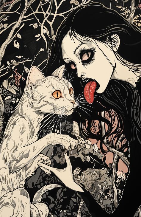 Two Weirdos, One Vibe 🐈‍⬛🖤  #goth #gothart #art #fantasy #kunst #mycreation Goth Art Dark, Goth Painting, Horror Collage, Disturbing Art, Goth Aesthetic Wallpaper, Gothic Artwork, Goth Art, Art Fantasy, Trippy Art