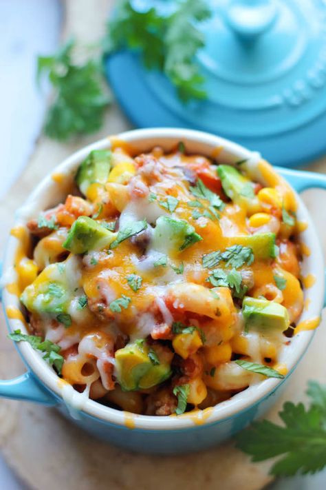 One Pot Mexican Skillet Pasta - This Mexican-inspired pasta dish can be made in 30 minutes or less. Even the pasta gets cooked right in the pot! One Pot Mexican, Mexican Skillet, Skillet Pasta, Pasta Dish, Mexican Recipes, Pasta Recipe, One Pot Meals, Main Dish Recipes, Food Network