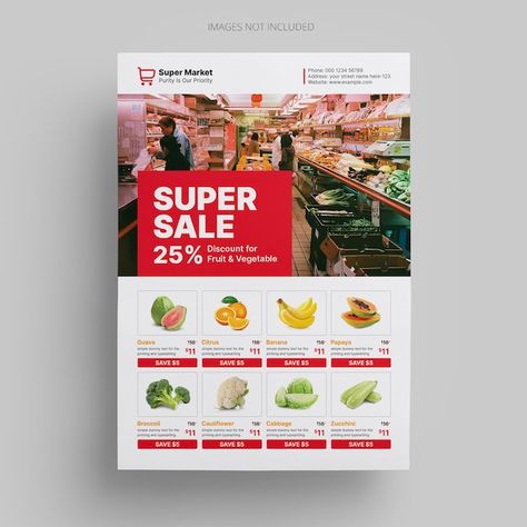 Supermarket Poster, Supermarket Flyer, Product Promotion, Discount Poster, Super Sale, Papaya, Fruits And Vegetables, Flyer Template, Promotion