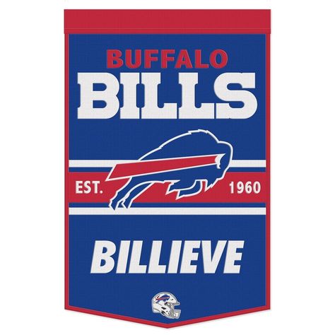 Pay homage to the storied history of the Buffalo Bills with this 24" x 38" Championship banner from WinCraft. It features an exciting sublimated design that displays their iconic logo and the years they took home the title. The durable wool fabric ensures this eye-catching piece of Buffalo Bills dcor will always emphasize your unwavering fandom. Championship Banner, Nfl Logos, Buffalo Bills Logo, Eagles Super Bowl, Bills Logo, Buffalo Bills Football, Bills Football, Sports Poster, Nfl Buffalo Bills