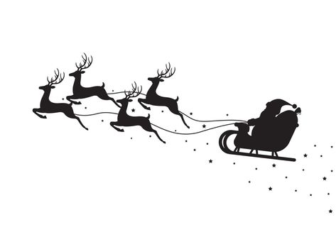 Easy Drawing Projects, Sleigh Drawing, Santa Sleigh Silhouette, Reindeer Drawing, How To Draw Santa, Reindeer Sleigh, Christmas Tattoo, Christmas Landscape, Reindeer And Sleigh