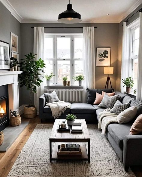 Dark Grey Sofa Living Room, Dark Grey Couch Living Room, Gray Sofa Living, Grey Sofa Living Room, Grey Couch Living Room, Living Room Decor Gray, Apartment Bedroom, Home Design Living Room, Decor Home Living Room