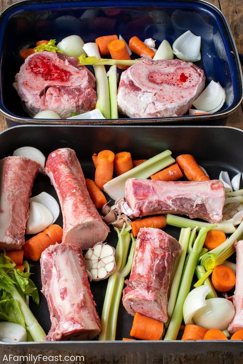 How to Make Beef Bone Broth - A Family Feast How To Make Homemade Beef Broth, Beef Knuckle Bone Broth, Crockpot Bone Broth Beef, Bone Broth Recipe Stovetop, Beef Bone Broth Recipe Slow Cooker, Meat Stock Recipes, Deer Bone Broth, Kettle And Fire Bone Broth Recipes, Beef Soup Bones What To Do With